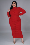 Plus Size Hollow Out Sexy Long Sleeve Long Dress