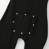 Black Short Sleeve Casual Onesie with Butt Flap