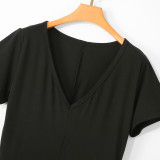 Black Short Sleeve Casual Onesie with Butt Flap
