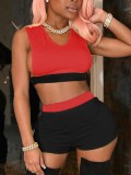 Contrast Crop Tank Top with Shorts