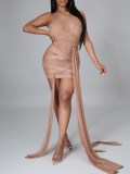 Transparent Mesh Sleeveless Strings Sexy Bodycon Dress