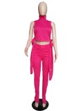 Tie Sides Solid High Neck Cropped Tank and Ruched Pants Set