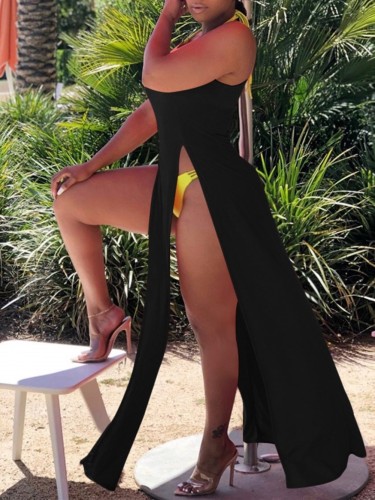 Solid Sleeveless High Slit Maxi Beach Dress Cover Up