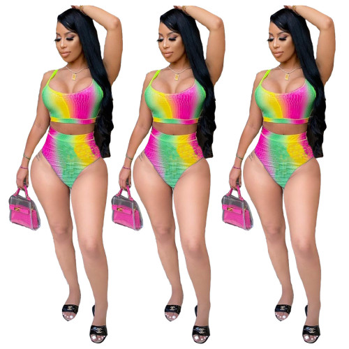 Colorful Gradient Print High Waisted Bikini Set