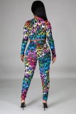 Colorful Leopard Crop Top and Pants Set with Mask
