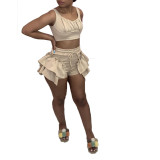 Solid Crop Tank Top and Ruffle Mini Skirt Matching Set