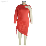 Plus Size Asymmetric Drawstrings Bodydon Dress with Single Sleeve