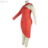 Plus Size Asymmetric Drawstrings Bodydon Dress with Single Sleeve