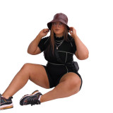 Plus Size Sports Crop Top and Shorts Yoga Set