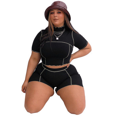 Plus Size Sports Crop Top and Shorts Yoga Set