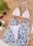 White Bikini Set with Butterfly Cover Up Skirt 3PCS Set