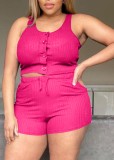 Plain Ribbed Crop Tank and High Waist Shorts Matching Set