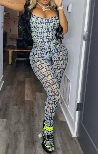 All Over Print Sexy Bodycon Tank Jumpsuit