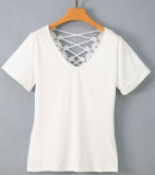 White Hollow Out Lace Back Top