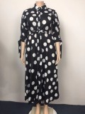 Plus Size Polka Dot Button Up Maxi Shirt Dress