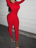 Sexy Hollow Out Long Sleeve Bodycon Jumpsuit