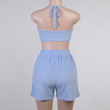 Solid Halter Bra Top and Shorts Set