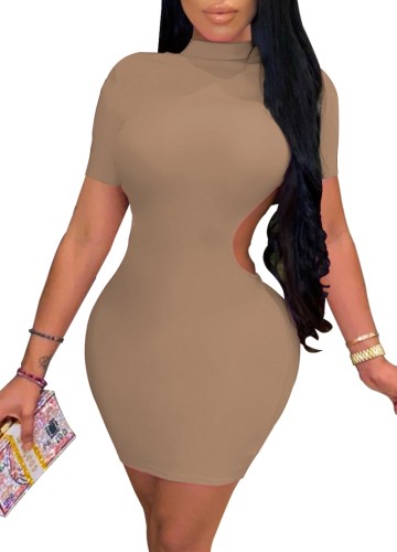 Sexy Solid Backless Short Sleeve Bodycon Mini Dress