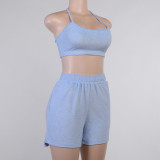 Solid Halter Bra Top and Shorts Set