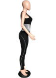 Black Sleeveless Bodycon Jumpsuit with Contrast Stripes
