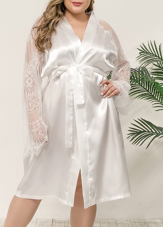 Sexy Silky Sleeping Robe with Lace Sleeves