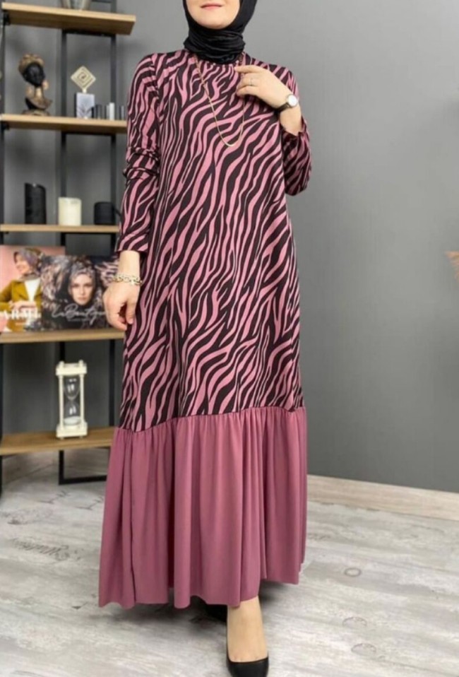 Plus Size Zebra Print Muslim Maxi Dress