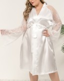 Sexy Silky Sleeping Robe with Lace Sleeves
