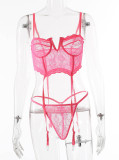 Hot Pink Lace Bra and Pantie Galter Lingerie Set