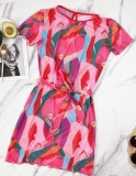 Sexy Solid Swimwear with Print Cover Up Dress 3PCS