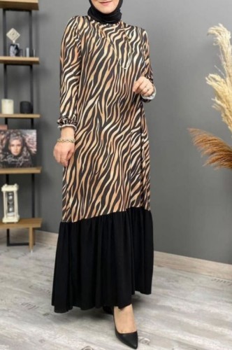 Plus Size Zebra Print Muslim Maxi Dress