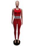 Sexy Sports Sleeveless Slinky Jumpsuit with Contrast Stripes
