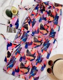 Sexy Print Bikini Set with Cover Up 3PCS Swimwear