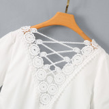 White Hollow Out Lace Back Top