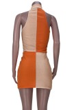 Split Color Zipped Crop Top and Mini Skirt Set