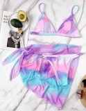 Sexy Tie Dye Bikini Set with Cover Up 3PCS