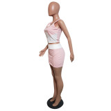 Pink Crop Tank Top and Mini Skirt Matching Set