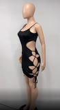 Sexy Solid Lace-Up Hollow Out Straps Club Dress
