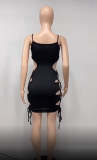 Sexy Solid Lace-Up Hollow Out Straps Club Dress