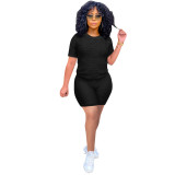 Sports Fitness Short Sleeve Top and Shorts Two Piece Set