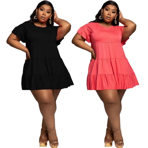 Plus Size Short Sleeve A Line Loose Short Dress