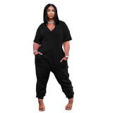 Plus Size Solid Casual Loose Jumpsuit