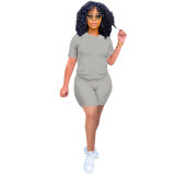 Sports Fitness Short Sleeve Top and Shorts Two Piece Set