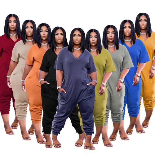 Plus Size Solid Casual Loose Jumpsuit