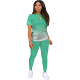 Gradient Short Sleeve Top and Shorts Two Piece Set