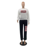 Print Letter Contrast Casual Tracksuit