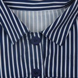 Blue and White Striped Jacket &  Shorts Set