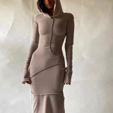 Casual Long Sleeve Maxi Dress with Hood