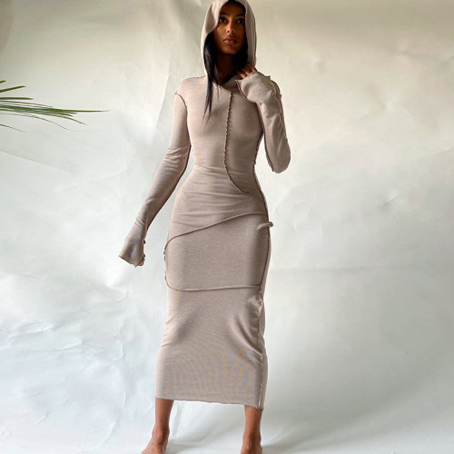 Casual Long Sleeve Maxi Dress with Hood