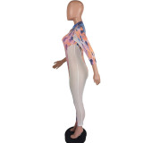 Mesh Patchwork Print Bodycon Jumpsuit
