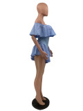 Solid Off Shoulder Ruffle Irregular Mini Dress